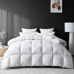 Goose Feather Down Fiber Comforter Full Size, Premium All Season Fluffy Duvet Insert, 100% Cotton Hotel Bedding Comforter Medium Warmth Duvet Insert (82 x 86in, White)