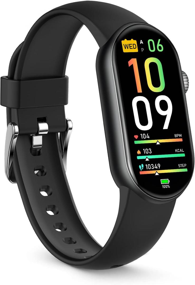 FITVII Slim Fitness Tracker AMOLED with Blood Oxygen, Blood Pressure, 24/7 Heart Rate and Sleep Tracking, IP68 Waterproof Activity Trackers and Smart Watches with Step Tracker, Pedometer for Women Men