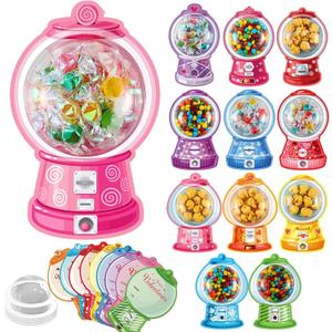 Valentine's Candy Cards Gift Set with Plastic Domes - DIY Craft Treat Holder, Bubble Gum Machine Theme Valentines Day Candy Dispenser Cards for Classroom Exchange, School Party Favors (36/18 Pcs) (18)