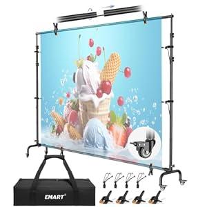 EMART 10x7.7ft Rolling Backdrop Stand with Wheels Movable Banner Stand