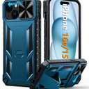 FNTCASE for iPhone 15 Protective Phone-Case: for iPhone 16e Military Grade Dropproof Cell Phone Cover with Kickstand & Slide | Heavy Duty Rugged Phonecase Bumper Textured (Blue)