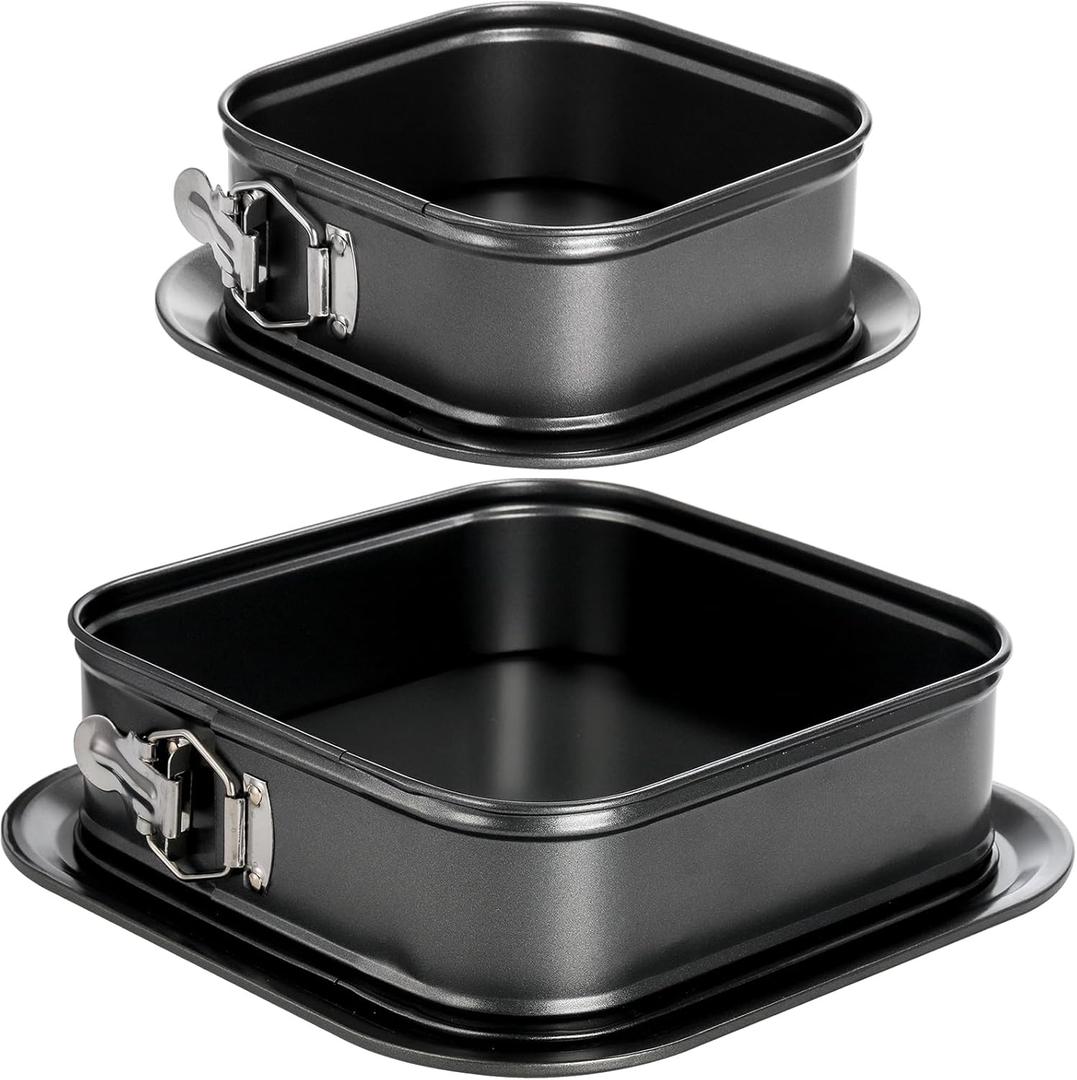 SOUJOY Set of 2 Springform Cake Pan, Non-stick Square Cheesecake Pan, Cake Pan with Removable Bottom, Ice Cream Cake Bakeware, Black