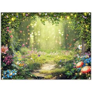 ZTHMOE Fabric 8x6ft Enchanted Forest Photography Backdrop Fairy Garden Background Kids Girl Magic Wonderland Party Decoration Spring Photo Booth Props