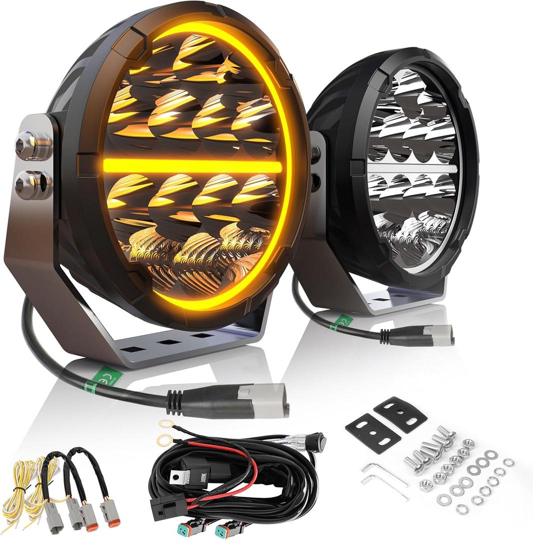 CO LIGHT 6.5 in Round LED Driving Lights with 14AWG Wiring Harness 180W Round LED Offroad Lights White Amber DRL 35000 LM Spot Flood Combo Beam Auxiliary Spotlight for Trucks Car 4x4 Pickup ATV