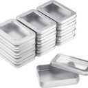 TecUnite 24 Pieces Tin Box Metal Tins with Lids Clear Top Empty Mini Portable Small Storage Tins Case for Home Candles, Candies, Gifts, Balms and Treasures, 3.4x2.4x0.8 Inch, Silver