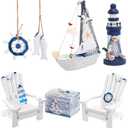 5 Pieces Wooden Box Wooden Lighthouse Mini Sailboat Anchor Fish Hanging Starfish Model Spring Summer Easter Tree Ornament Decoration Aquarium Decor Landscape Tank Ornament Office Mini Garden Landscape