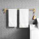 24 Inch Adhesive Towel Bar - Stainless Steel Stick on Towel Rack for Bathroom, No Drilling Towel Holder with 2 Hooks, Brushed Gold