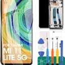 OLED for Xiaomi Mi 11 Lite 5G Screen Replacement for Xiaomi Mi 11 Lite LCD Screen for Mi 11 Lite Digitizer M2101K9G, M2101K9C, M2101K9R Display Touch Screen Assembly Repair Parts with Frame