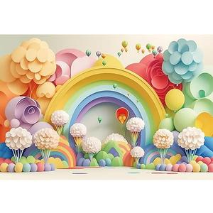 Baocicco 10x8ft Candy Land Backdrop Photography Cartoon Rainbow Hot Air Balloon Fantasy Flower Colorful Photography Background Baby Shower Birthday Party Wedding for Kid Adult Video Studio