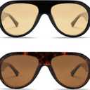 VANLINKER Retro Aviator Polarized Sunglasses for Men Women Trendy 70s Vintage Plastic Frame Sun Glasses VL9750 (2pcs -Black/Yellow+brown Tortoise/Brown)