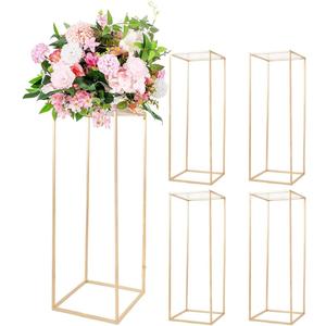 5pcs 31.5Inch Gold Flower Stand Centerpieces for Wedding,Metal Column Geometric Flower Stand Tall Floor Vase for Table Decorations Event Home Party