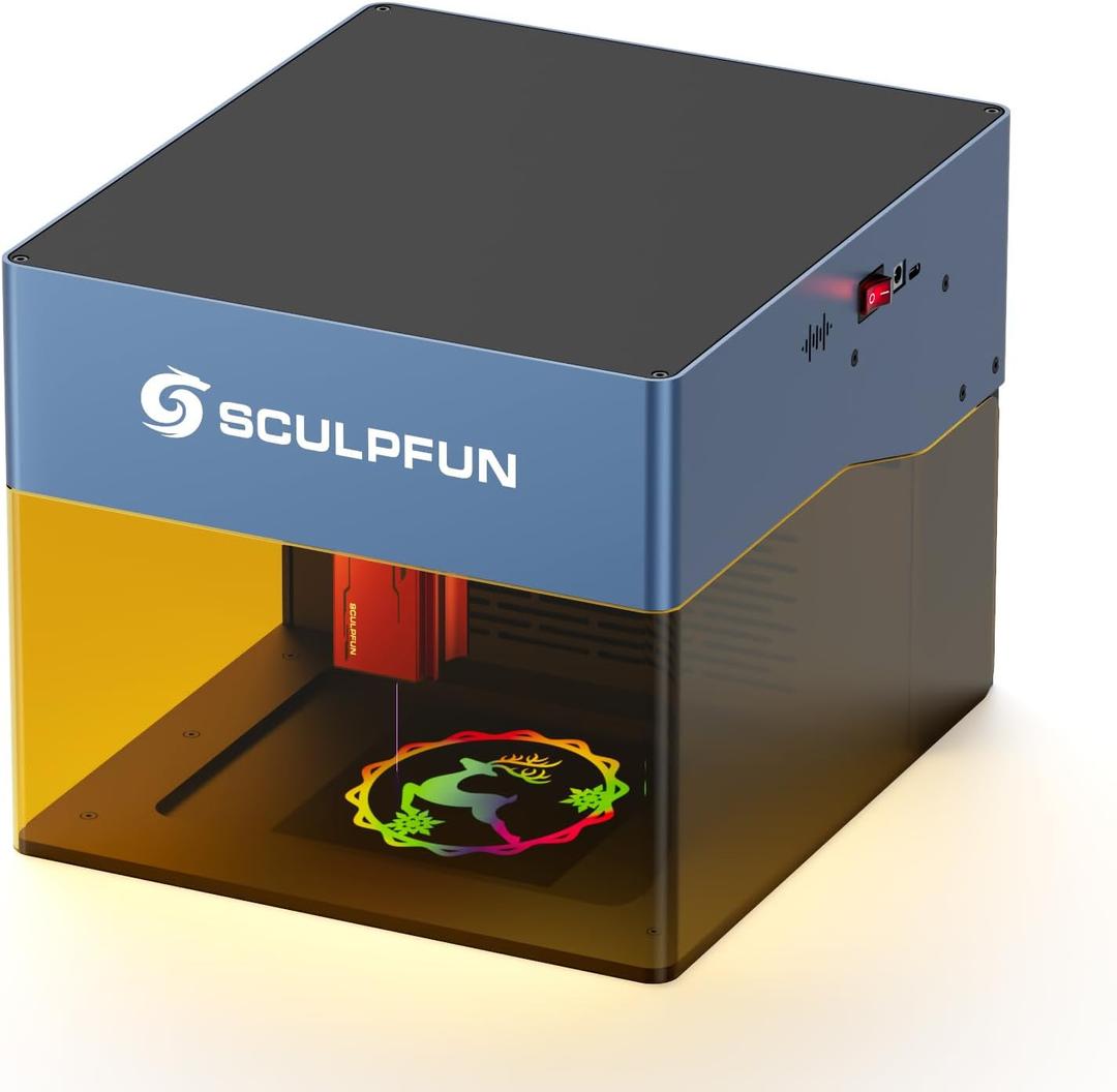 SCULPFUN iCube Pro Max 10W Mini Laser Engraver, High Speed Portable Laser Engraver and Cutter Machine with Smoke Filter and Temperature Alarm for Wood, Metal, Acrylic, Leather