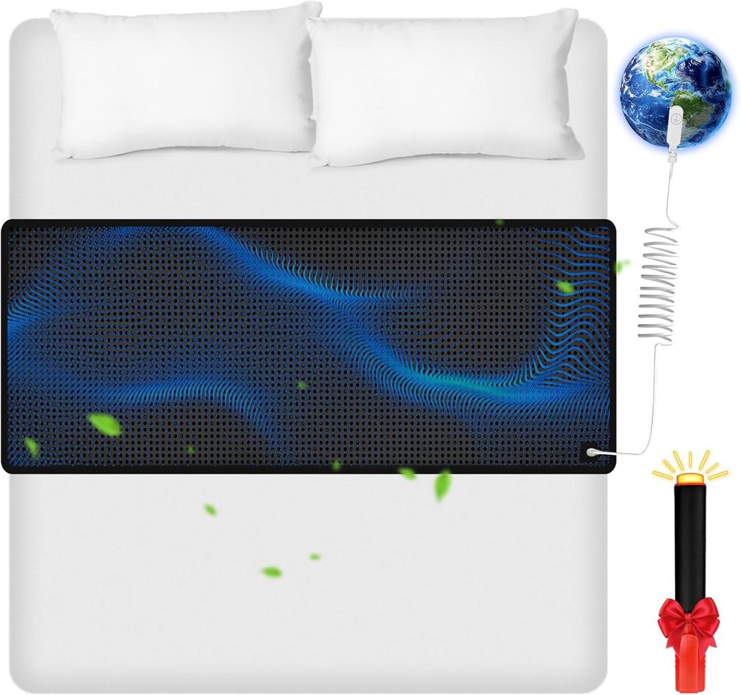 Grounding Mat for Bed, Grounding Sheets for Sleeping, Anti-Slip PU Leather Mattress Pad with Grounded Cord, 27" x 60", Queen