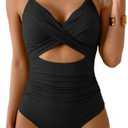 Eomenie Women's One Piece Swimsuits Tummy Control Cutout High Waisted Bathing Suit Wrap Tie Back 1 Piece Swimsuit, XL, Black