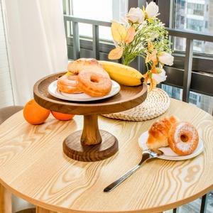 Rustic Round Wood Cake Stands, Brown Cupcake Pedestal Stand 9 Inch Dessert Display Riser Footed Wooden Cake Holder Tray Vintage Decorative Plate for Wedding Birthday Party Home Table Decor