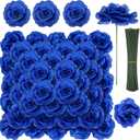 LELEE 108pcs Roses Head Flowers with Stem - Royal Blue Artificial Flowers Rose Bulk - Silk Rose Fake Flower for Wedding Bouquet Party Home Decor DIY Baby Shower Centerpieces Tables Decoration