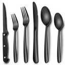 EWFEN 24-Piece Black Silverware Set with Steak Knives, Black Flatware Set for 4, Food-Grade Stainless Steel Tableware Cutlery Set, Mirror Finished Utensil Sets for Home Restaurant, Heavy Duty