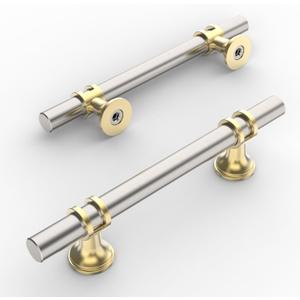 Amerdeco 10 Pack Brushed Satin Nickel and Gold Cabinet Pulls 3.75 Inch(96MM) Hole Centers Kitchen Cabinet Handles Cabinets Hardware Drawer Pulls ZH0058