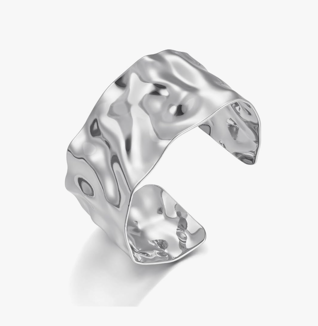 WOWORAMA Hammered Chunky Cuff Bracelets for Women Vintage Boho Wide Bangle Bracelets Irregular Statement Bracelet Thick Arm Cuff Gold Silver Bracelet