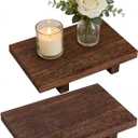 2PCS Wooden Pedestal Tray, 9 x 5.9 x 1.5 Inch Rustic Wood Riser Stand for Bathroom Kitchen Counter Decor, Small Decorative Soap Tray for Candles Plants Bottles, Home Accessories