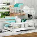 7 code Large Dish Drying Rack for Kitchen Counter, Detachable Large Capacity Dish Drainer Organizer, 2-Tier Dish Racks with Utensil Holder, White