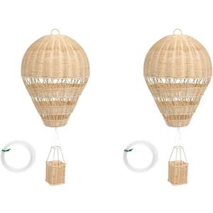 Rattan Hot Air Balloon Decor: 2pcs Wicker Basket Decoration for Baby Shower, Baby Nursery Bedroom Hanging Decoration, DIY Craft, Small Vintage Basket Home Garden Decor