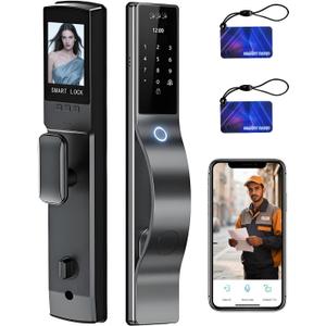 3D Face Recognition Door Lock with Lockbody, Video Smart Lock with Camera&Doorbell, Front Door Keyless Entry Lock, WiFi&Tuya APP Control/Fingerprint/IC Card/Password/Keys