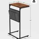 Vantic C Shaped End Table, Small Side Table for Couch and Recliner, Slide Under Sofa Tray Desk with Storage Bag for Living Room and Bedroom, Rustic Brown
