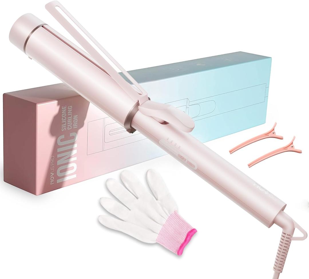 1.5 Inch Extra Large Curling Wand for Long Hair - Ceramic Tourmaline Barrel with 40000000 Negative Ions, Defined Curls and Easy to Use with Temperature Control for All Hair Types (Pink)