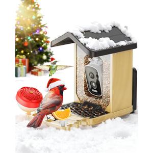 Bird Feeder with Camera Solar Powered, Bird Feeders for Outdoors with DIY Add-ons - Honey Jar & Fruit Fork & Squirrel Proof Net & 32GB SD Card, AI Identify Birds, Ideal Present for Birdlover
