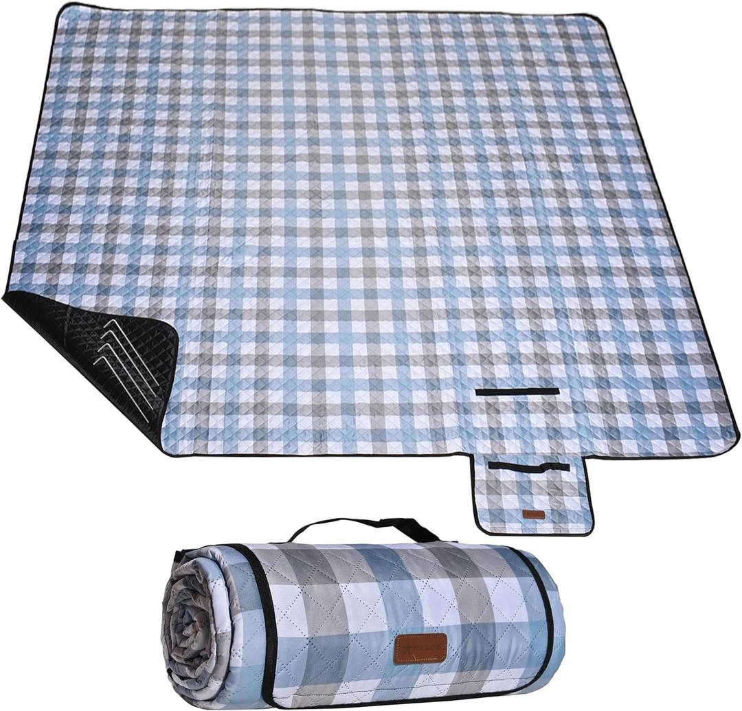 HX&OD Outdoor Picnic Blanket, Extra Large, 80''x80'' Waterproof Foldable Blankets Gingham Picnic Mat for Beach, Camping Grass Lawn Park Accessories Cute Couple Ideas Wedding (Coffee Color, 80x80)