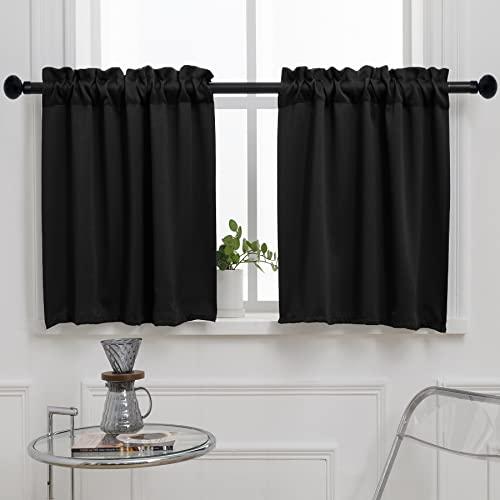 Pickluc Black Cafe Curtain (Half Window Curtain) 30 Inches Length, Rod Pocket Small Kitchen Curtain, Short Blackout Curtain for Small Window, 30" Wide and 30" Long, 2 Panels