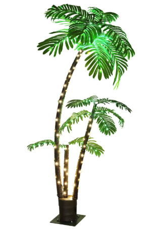 OUSHENG Lighted Palm Tree Bar Outdoor Christmas Decorations Decor, Light Up LED Artificial Fake Faux Trees Lights for Outside Patio Yard Pool Porch Deck Party Tropical, 6FT