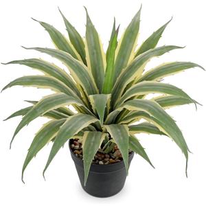 Hollyone Large Artificial Agave Plants 16.9" Tall Fake Agave Plant in Black Pot with Real Stone Pebbles Faux Succulent Aloe Tropical Plants Potted for Indoor Outdoor Home Patio Garden Decor