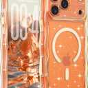 FABSPARK Case for iPhone 17 Pro Max,Compatible with MagSafe,Magnetic Clear Curly Wavy Frame Wave Case with Sparkly Bling Glitter,Transparent Acrylic Hard PC for iPhone 17 Pro Max,Glitter Clear Yellow