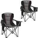 ALPHA CAMP Oversized Camping Folding Chair, Heavy Duty Support 450 LBS Steel Frame Collapsible Padded Arm Chair with Cup Holder Quad Lumbar Back, Portable for Outdoor, 2 Pack (Twin Pack, Black)