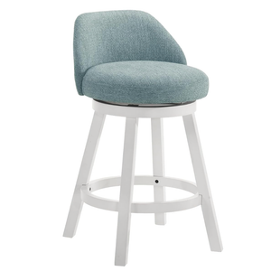 Armen Living Erika Modern Transitional Swivel Wood Counter Height Kitchen Bar Stool in White Finish with Light Blue Fabric Upholstered Seat, 1PC