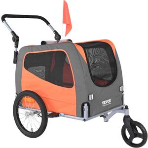 VEVOR Dog Bike Trailer, Supports up to 66/88/100 lbs, 2-in-1 Pet Stroller Cart Bicycle Carrier, Easy Folding Cart Frame with Quick Release Wheels, Universal Bicycle Coupler, Reflectors, Flag