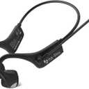Bone Conduction Headphones Bluetooth with Mic Wireless Computer Headsets with Microphone Open Ear Bluetooth Earphones Noise Cancelling Multi-Point Connection for PC, Working (Pro-Black)
