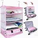 Grand Fusion Stow-N-Go Packing Organizer for Luggage, Portable Hanging Travel Shelves, Carry-On Closet, Hanging Packing Cubes, Collapsible Carry-On Organizer for Cruises & Hotels Pink - XL