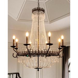 TOCHIC French Empire Crystal Chandelier, Rustic Chandelier Ceiling Light for Foyer Entryway High Ceiling, Vintage Antique Bronze Chandelier Light Fixture for Dining Living Room 36.4" W x 40.5" H