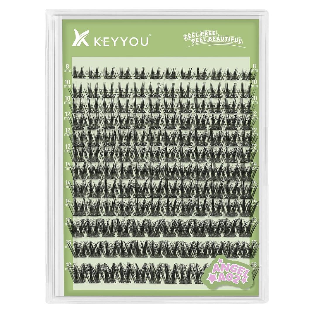 KEYYOU LASH clusters 144Pcs D Curl Angel Eyelash Extension Thick Wispy Natural Band Lash with Waterproof DIY Lash Extension at HomeAngel A02-D-8-18MIX