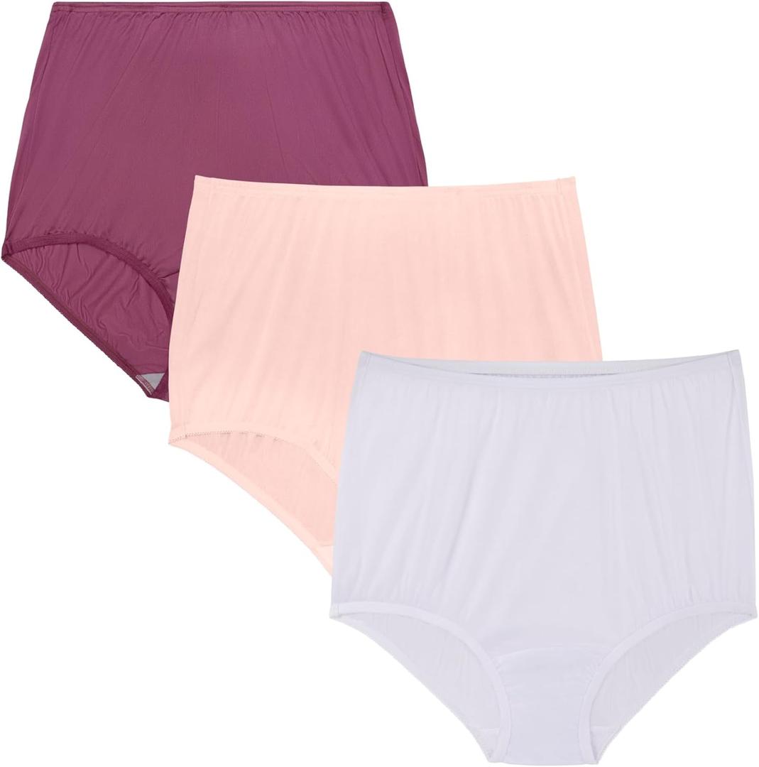 Vanity Fair Women's High Waisted Underwear, Full Coverage Ladies Panties, Perfectly Yours Briefs (8, Nylon - Raspberry Haze/Bare Pink/Glacier White)