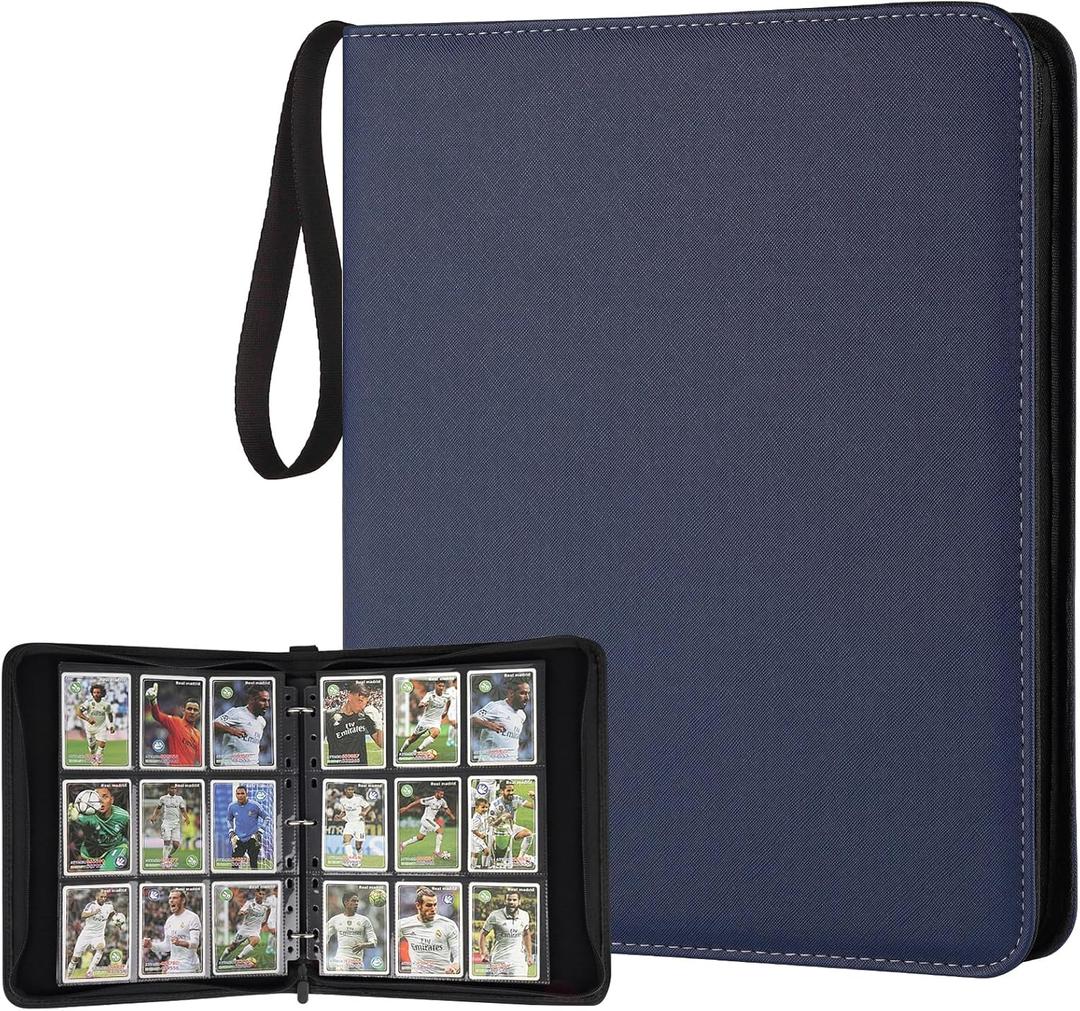 9 Pocket Card Binder, Premium Zip Trading Card Binder, 720 Double Sided Pocket PU Card Collection Binder, Collector Card Album, Card Folder for MTG, TCG, Sports Cards, Game Cards (Dark Blue)