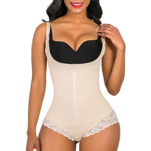 SHAPERX Women's Fajas Colombianas Shapewear Postpartum Tummy Control Body Shaper Butt Lifter Bodysuit (Large, Beige)