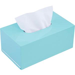 PEMAR Rectangular Lacquer Tissue Box, Handmade Rectangle Tissue Holder Decorative Napkin Dispenser Organizer Rustic Farmhouse Vintage Decor (Aqua)