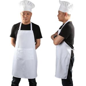 yotache Chef Apron and Hat Set, Chef Hat and Kitchen Apron Adult Adjustable White Baker Costume for Men and Women, 1 Set (33" L x 26" W)