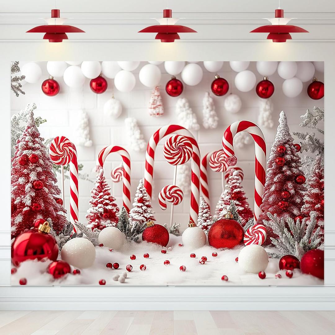 Mocsicka Christmas Backdrop Cane Candy Christmas Photo Backdrop Candyland Xmas Party Decoration Holiday Photo Booth Props (8x6ft)
