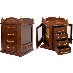 Vintage Jewelry Organizer with 360° Rotating Base, 4 Drawers & Glass Doors