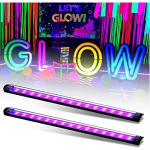 roperry Black Light Bar 10W 1ft LED Blacklight for Fluorescent Tapestry Poster Body Paint Glow Party UV Strip Lights for Cabinet and Display Magnetic (2 Pack)